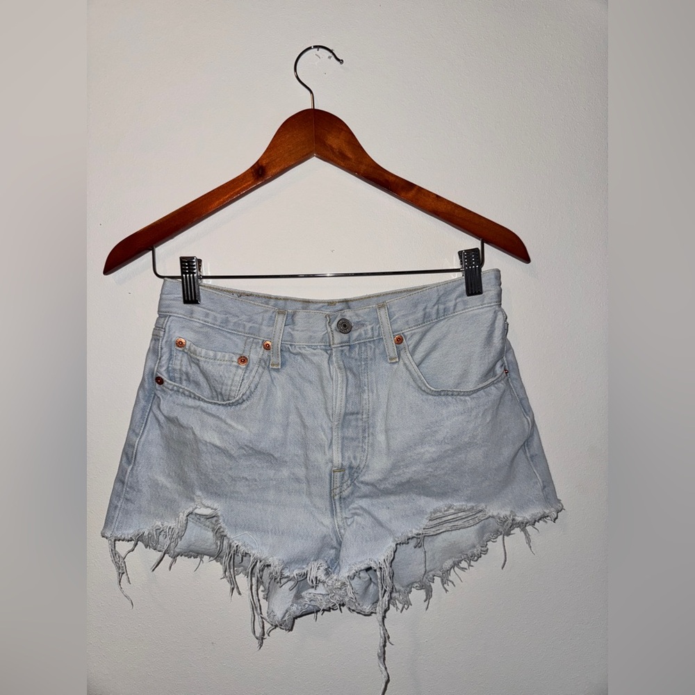 Levi's Frayed Light Blue Jean Shorts
